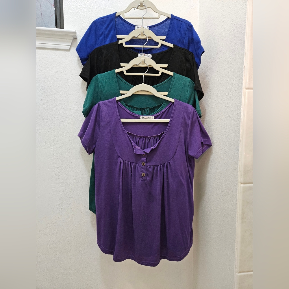 FOUR Elegant Women's Tops - Purple, Green, Black, and Blue